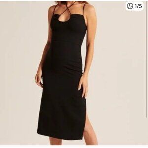 Abercrombie&Fitch Slip Midi Dress Black Sz M Side Slit Zipper Keyhole Tie Front
